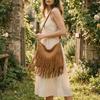 Large Capacity Faux Suede Shoulder Bag Matte Tote Bag New Bohemian Tassel Crossbody Bag  Daily