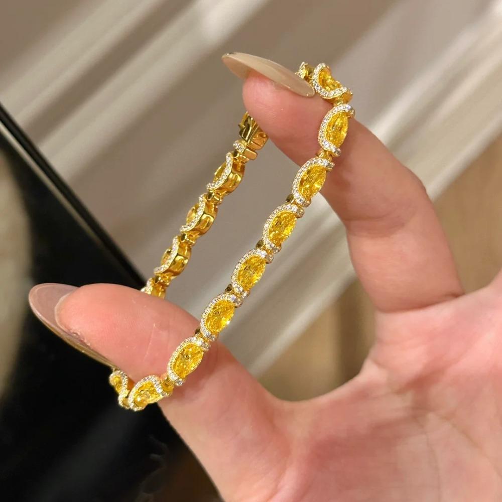

Vintage Yellow Diamond Bracelet Elegant Lace Princess Blue Topaz Fashion Jewelry