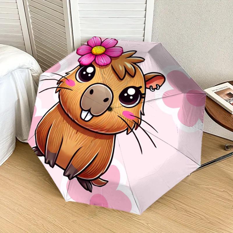 1pc Cute Guinea Pig with Flower Umbrella with Plastic Handle,Suitable for All Seasons Home Travel Outdoor UmbrellaDD174