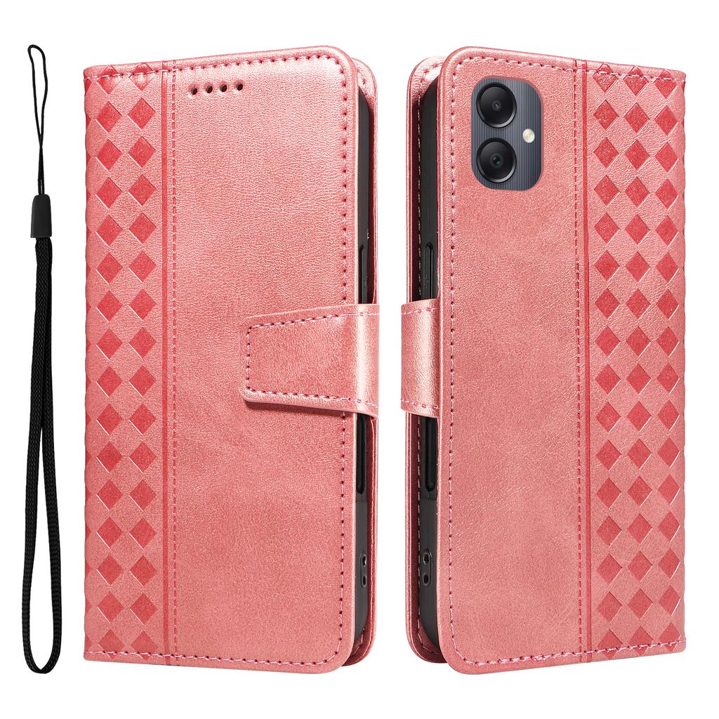 For Samsung Galaxy A06 5G/Galaxy A06 4G Leather Case Wallet Stand Grids Imprinted Phone Cover with Strap