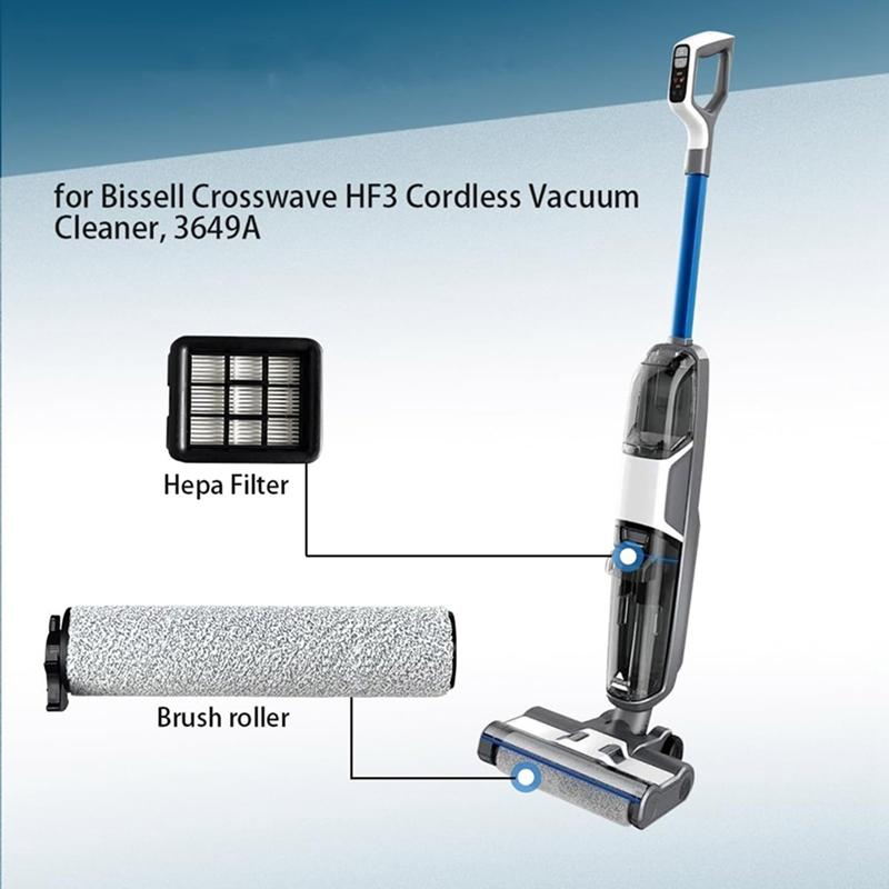 B97A-1Set For Bissell Crosswave HF3 Cordless Vacuum Cleaner 3649A Model Replacement Roller Brush & HEPA Filters