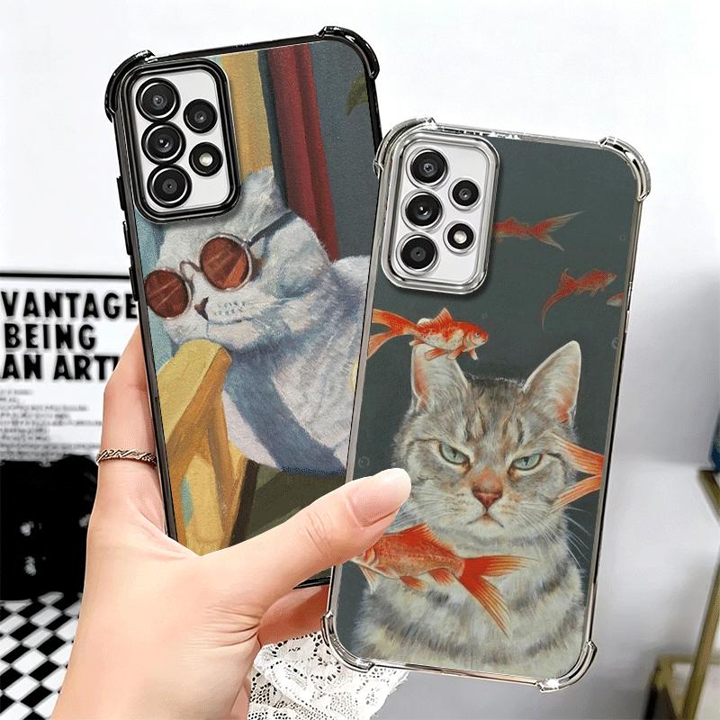 Funny Cats Fashion Style Plating Phone Case For Samsung A17 A07 A37 A57 A16 A56 A15 A55 A14 A54 A13 A53 A26 A36 A25 A35 A24 A34