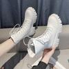 Women's Boots Fashion Mid Calf Boot PU Leather Casual Boots Non-Slip Platform Boots for Women Lace Up Ankle Boot