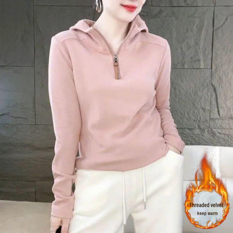 

2025 New Women s Hoodie: Fashionable, Plush-Lined, Plus Size Hooded Long Sleeve Top for Autumn and Winter XL [Suggest 120-135 lbs]