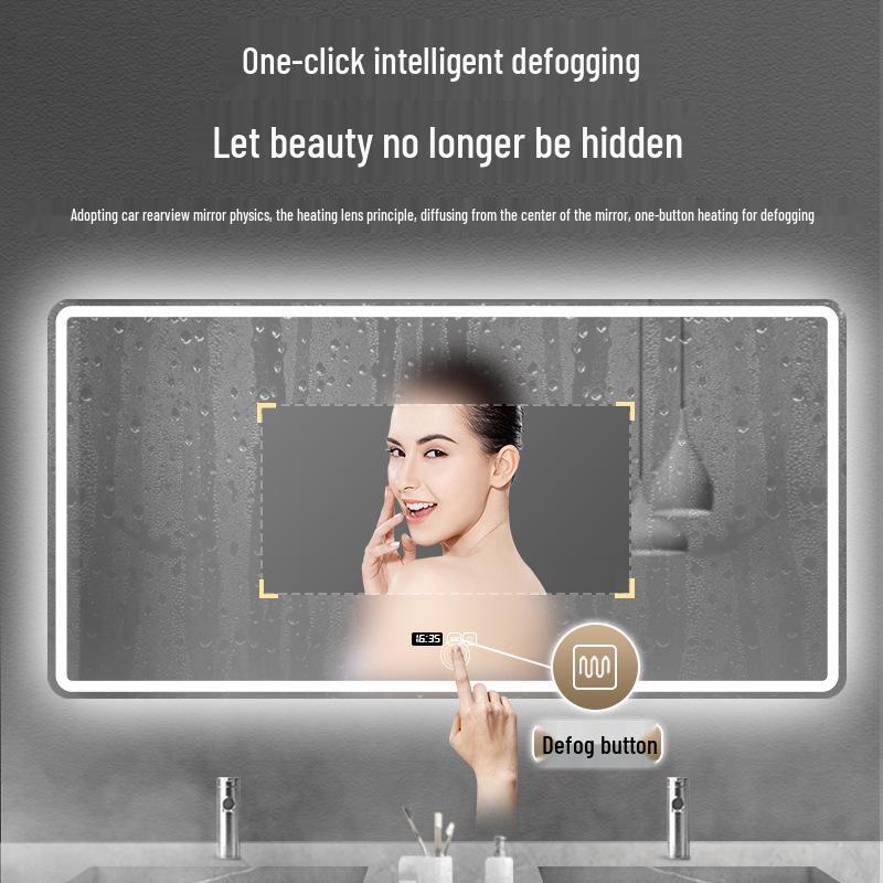 European-Style LED Square Bathroom Mirror with Touchscreen, Anti-Fog, Bluetooth, and Induction Features