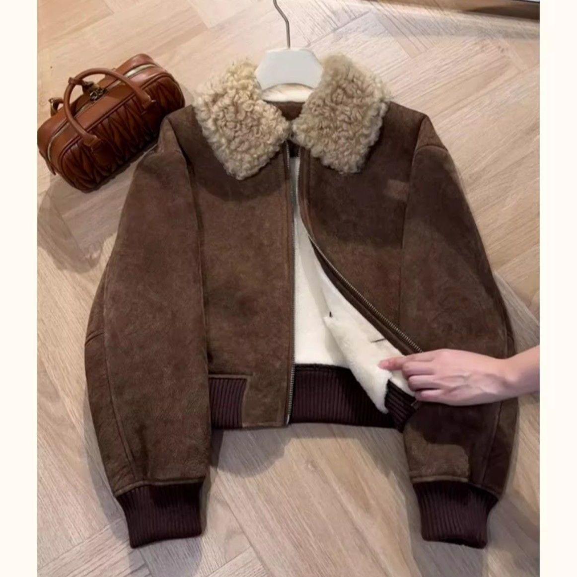 Меланоидная Ретро Плюшевая Толстошерстная Женская Короткая Зимняя Куртка L 100-115 lbs