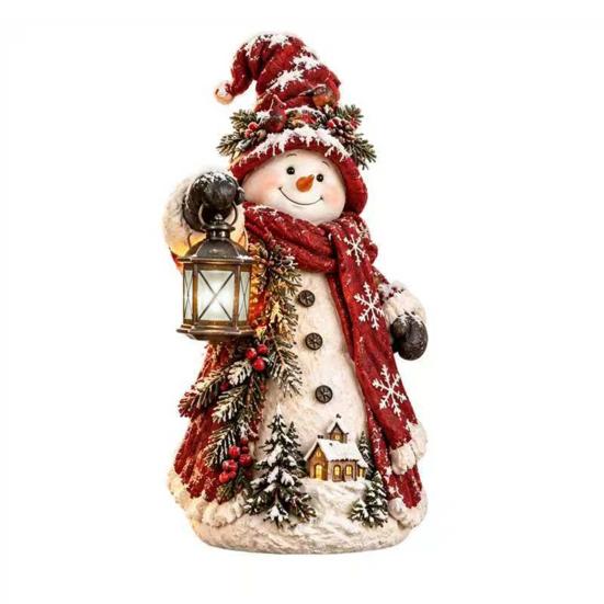 Christmas Snowman Figurines Figurine, Resin Tabletop Decoration with Hat Scarf Pine Handcrafted Snowmen Branches, Holiday Winter Decor for Home Mantel