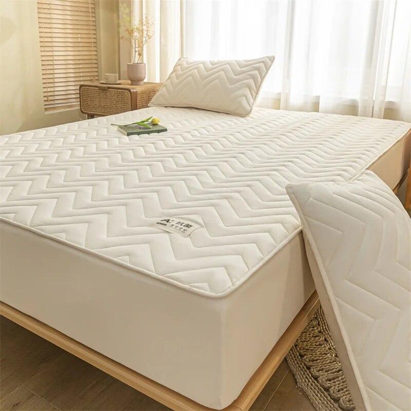 Thicken Mattress Cover Cotton Quilted Bed Cover Anti-bacterial Mattress Protector Topper Pad Soft Fitted Sheets Thick Bed Linens