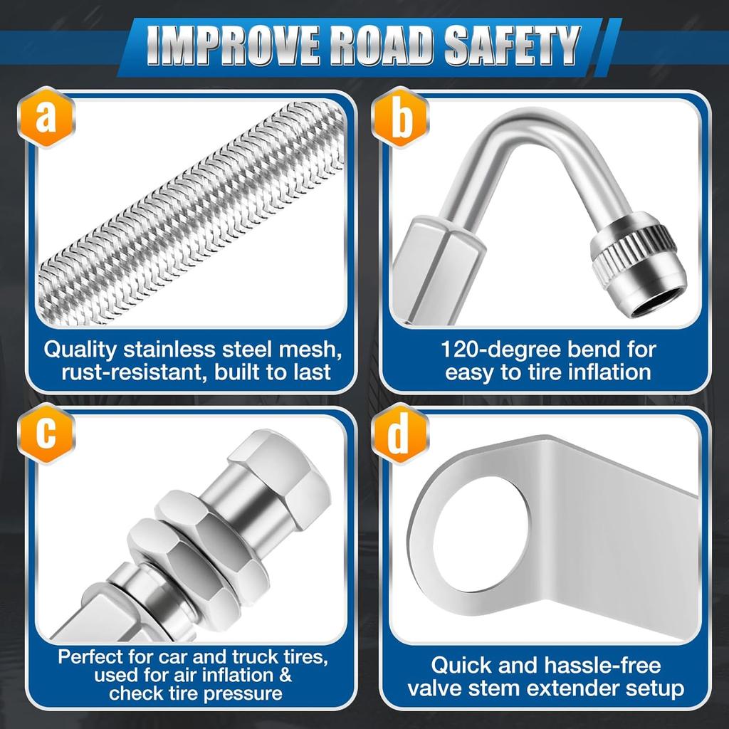 Double Tires Air Inflation Kit - Dually Valve Stem Extenders Kit for Easy Connection To Tire Valves and Equipment, Valve Stem Extenders for Easy Tire