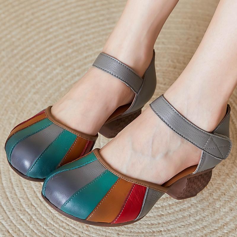 Fashion GKTINOO Genuine Leather Retro High Heels Sandals Women Shoes Buckle Strap 2025 New Spring Summer Lady Platform Sandals