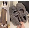 Fashion Women Fur Internal Increase 5CM Flat Shoes Winter Warm Plush Mary Jane Shoes Elegant Woman Soft Soled Bowknot Shoes
