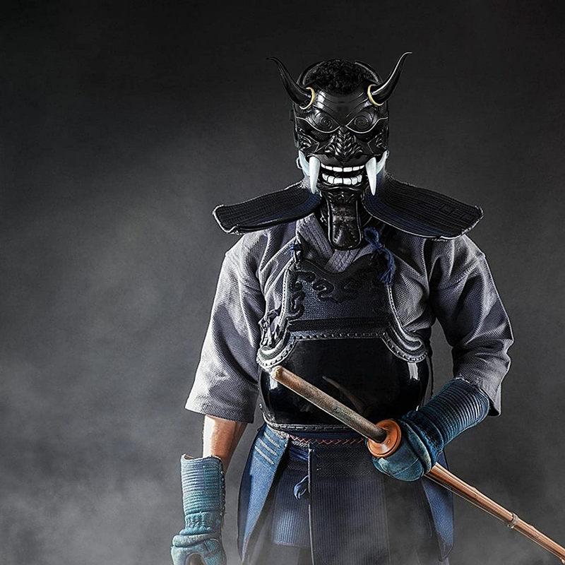BEPAN Prajna Mask Demon Japanese Ghost Warrior Blue-faced Shura Ninja Full-face Script Kill Prop Male Halloween Costume