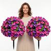 2pc Artificial Morning Glory Flower Garden Stakes with Realistic Plastic Leaves and Durable Ground Stakes for Outdoor Yard Patio Decoration