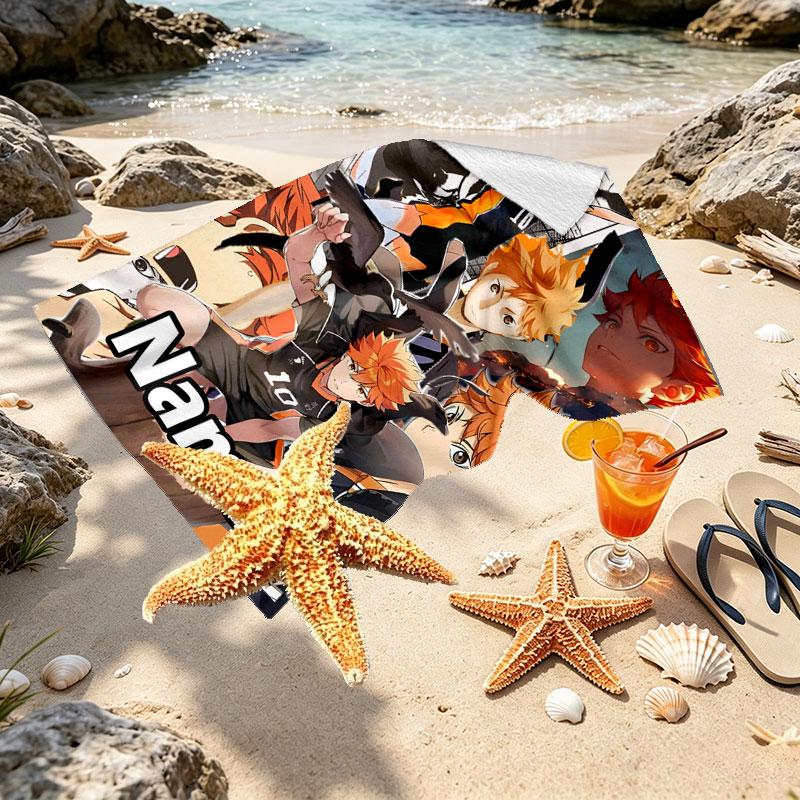 Custom Name Personalized Haikyu Print Beach Towel, for Trip Camping Beach Party Home Decor, Birthday Gift for Family & Friends