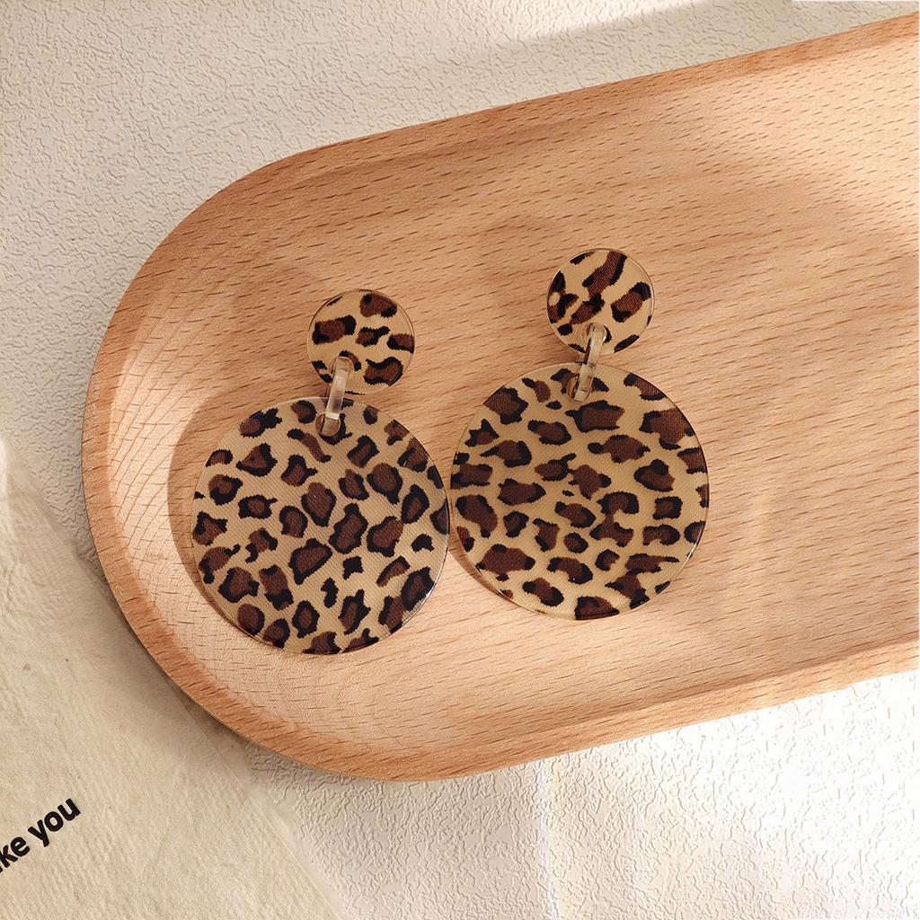 Akrylové náušnice s potiskem leopardí kůže a motivem srdce, Hong Kong styl, Maillard styl, Lehký luxus, Jednoduché, Módní, Univerzální náušnice