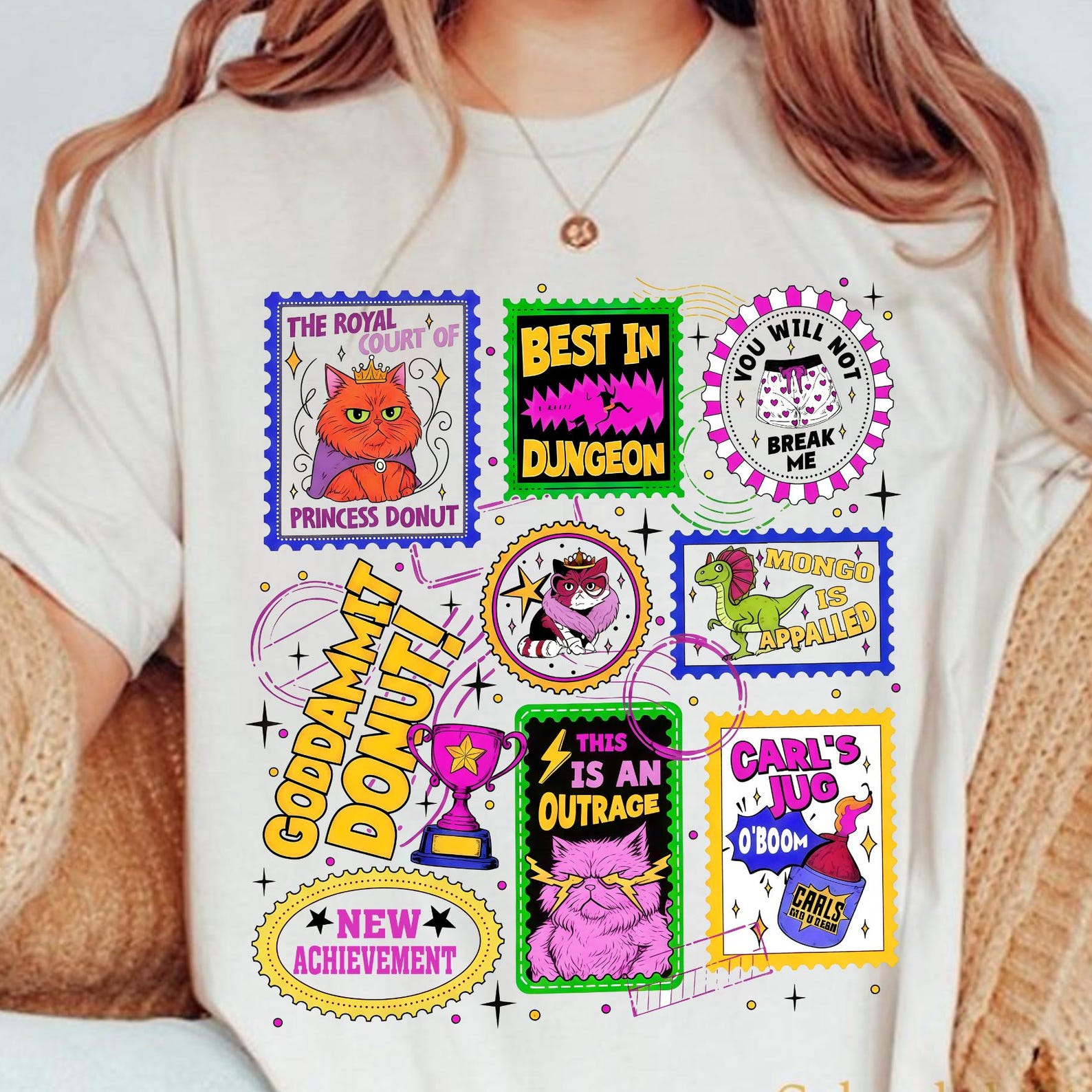 Dungeon Crawler Carl Book Stamps, This Is An Outrage Shirt, Goddamnit Donut, New Achievement Tee, Ride or Roar, Princess Donut And Mongo 4XL