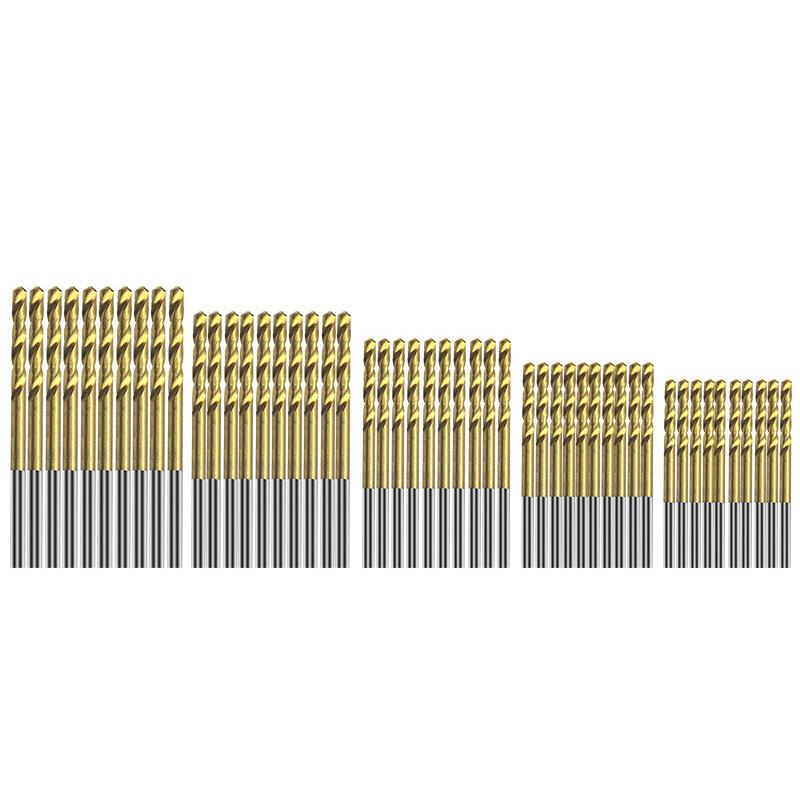 

Горячая распродажа 50 шт. сверл с титановым покрытием, набор сверл из быстрорежущей стали HSS, высококачественные электроинструменты 1/1,5/2/2,5/3 мм Round