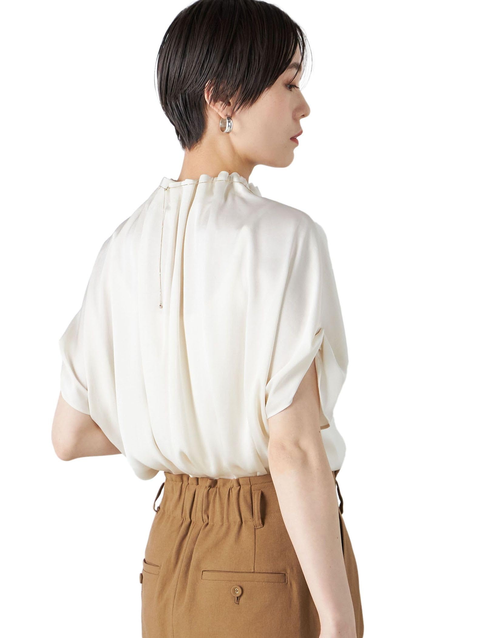 

SHIPS for Hand Washable Solid Blouse with Gathered One Size Women s Neck, 311511631, Off-White,