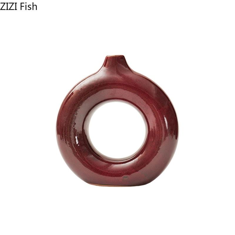 Błyszcząca Głęboka Czerwień Porcelanowa Waza Doniczki Dekoracja Stołu Ozdoby Aranżacja Kwiatów Okrągła Ceramiczna Waza Estetyczny Wystrój Pomieszczenia