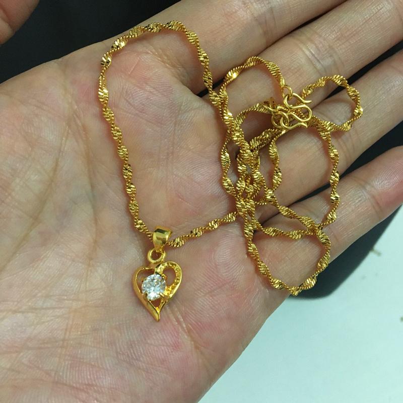 

Модное 24-каратное позолоченное ожерелье с цирконовым кулоном в форме сердца, цепочка с волнистой водой, ожерелье с покрытием, золотые украшения, женский свадебный подарок 46CM золотой