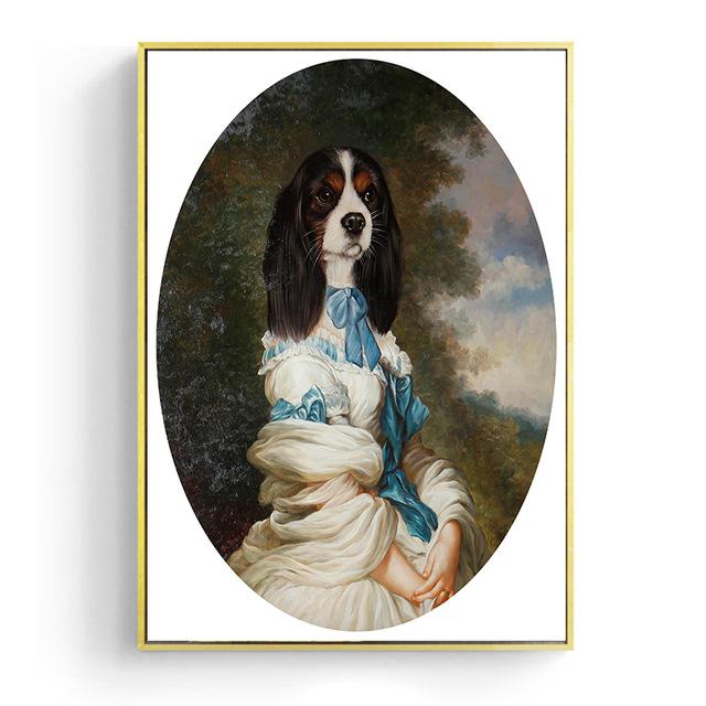 Vintage Classy Dog Impersonate Wall Art Posters Prints Animal Wearing Coat Canvas Painting Wall Picture for Living Room Decor