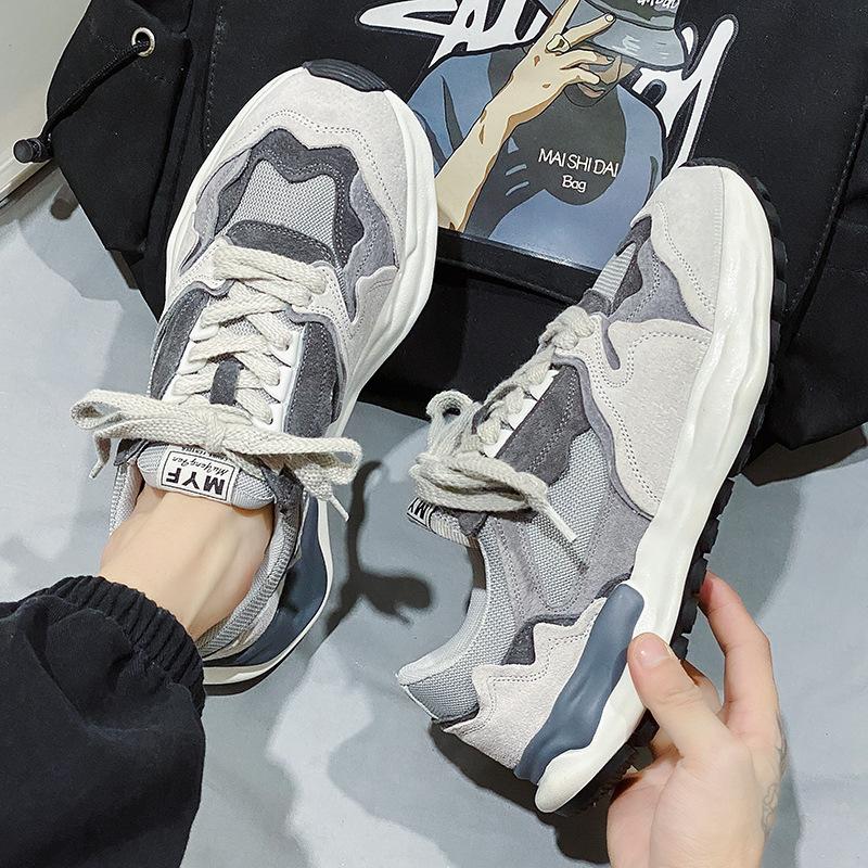 Fashion Men's Shoes Spring Summer Breathable New Thick Soled Mesh Sports Shoes Simple Comfortable Wear-resistant Anti Slip Trendy Shoes