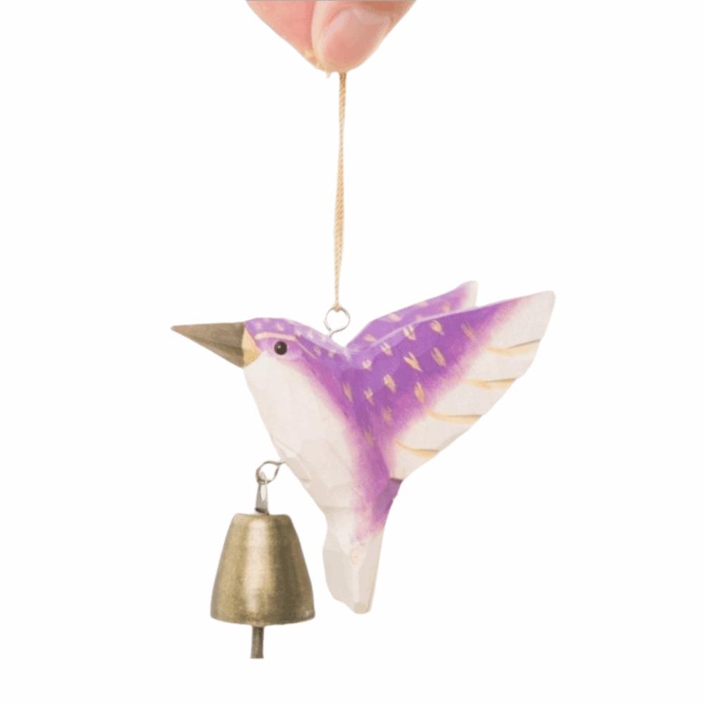with Bell Hummingbird Wind Chime Hanging Ornaments Home Decor Wooden Wind Chime Cute Wood Grain Bird Sculpture