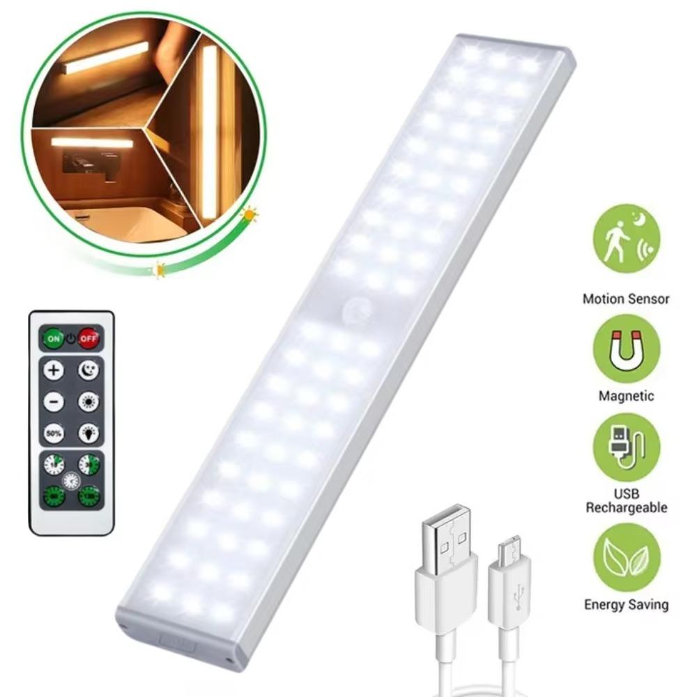 60 LED PIR Motion Sensor LED Under Cabinet Lamp Dimmable Rechargeable Night Light for Kitchen Bedroom Lighting Wall Lamp
