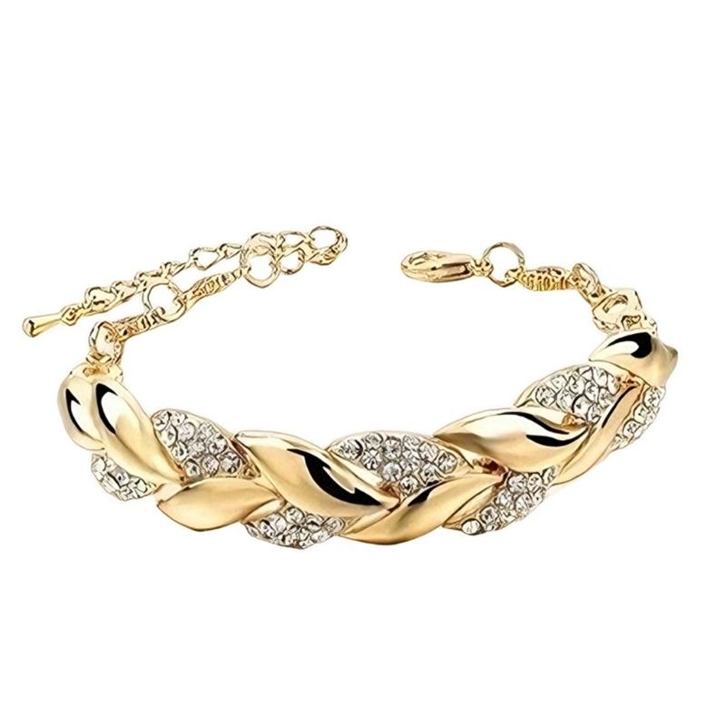 

Classical Gold Silver Leaf Design Wrist Chain Alloy Bracelet Comfortable Wrist Bangle Jewelry for Various Occasions золотий
