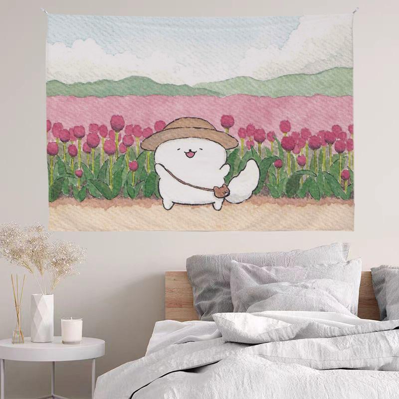 Cute Dog Healing Atmosphere Tapestry Decorative Dorm Room Wall Cloth Art Decor for Living Room Bedroom
