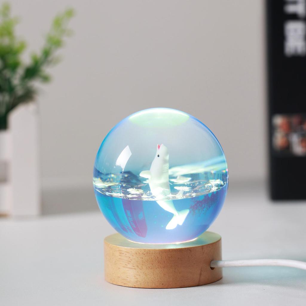 Ocean Whale Resin Crystal Ball Night Light Music Box – Ideal Birthday Gift for Kids & Friends