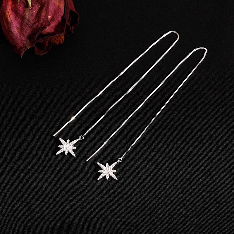 

Длинные серьги-кисточки серебристого цвета для женщин и девочек, блестящие серьги в виде восьмиконечной звезды из циркония, простые элегантные украшения серебряный