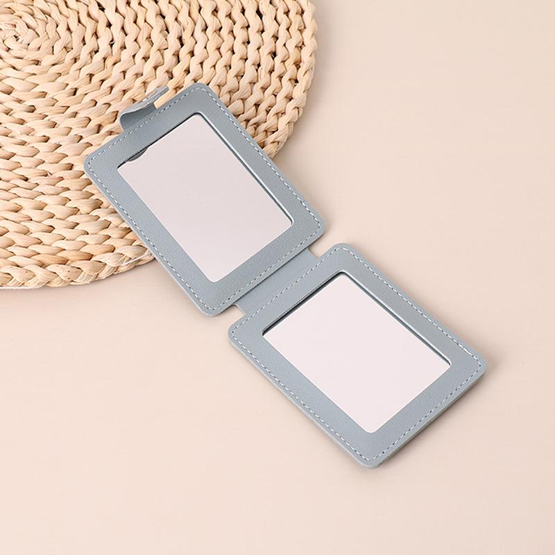 

Дзеркало для макіяжу 2-стороннє Однотонне Шкіра PU Просте Портативне Ручне Дзеркало Складне Студентське Компактне Миле Кишенькове Дзеркало rectangle синій