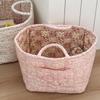 Floral Fabric Baskets for Storage Boho Quilted Tote Storage Organizer Basket with Handles Foldable Storage Basket Organizer