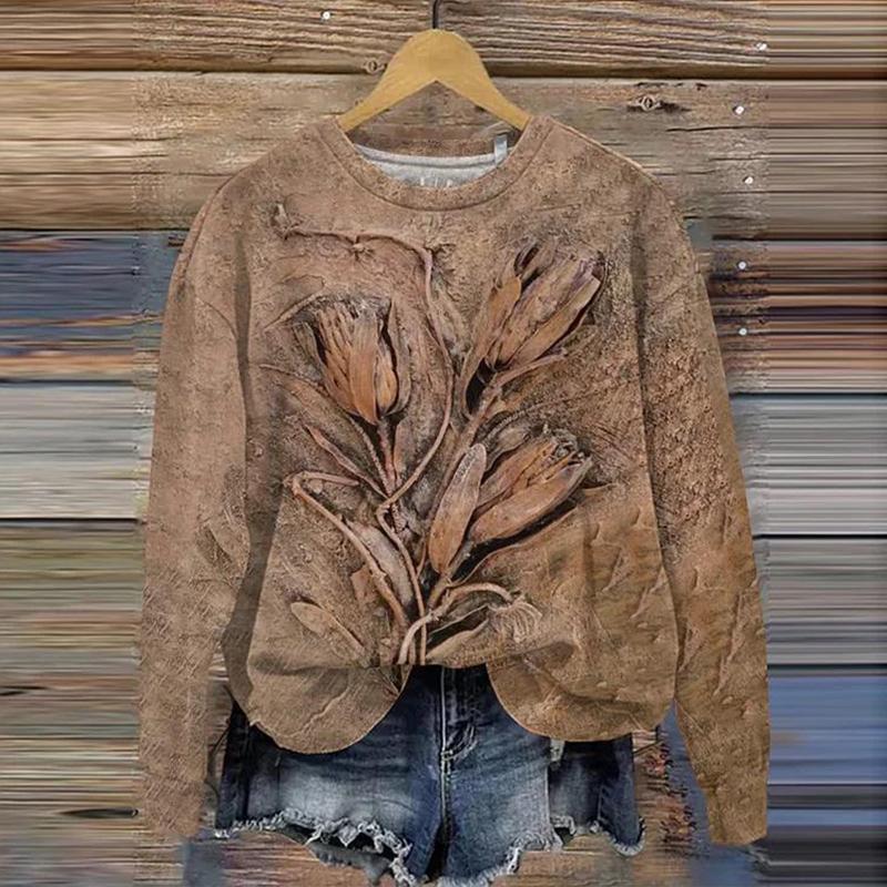 2024 Ny Dam Huvtröja Retro Femmes Söt Katt Konst mönster 3D-tryck Sweatshirts Höst Vinter Långärmad Dam Lös Pullover