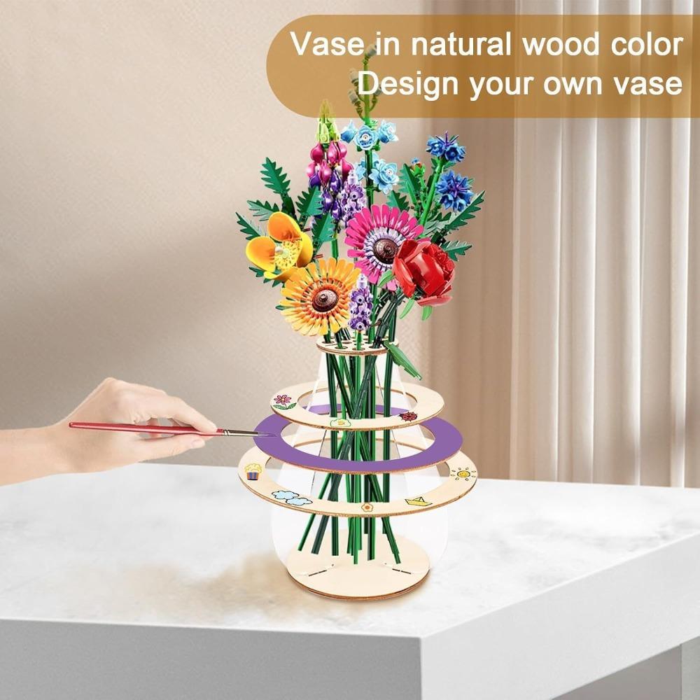 Handmade Wooden Puzzle Flower Vase Natural Plant Display Rack  Kitchen Bedroom