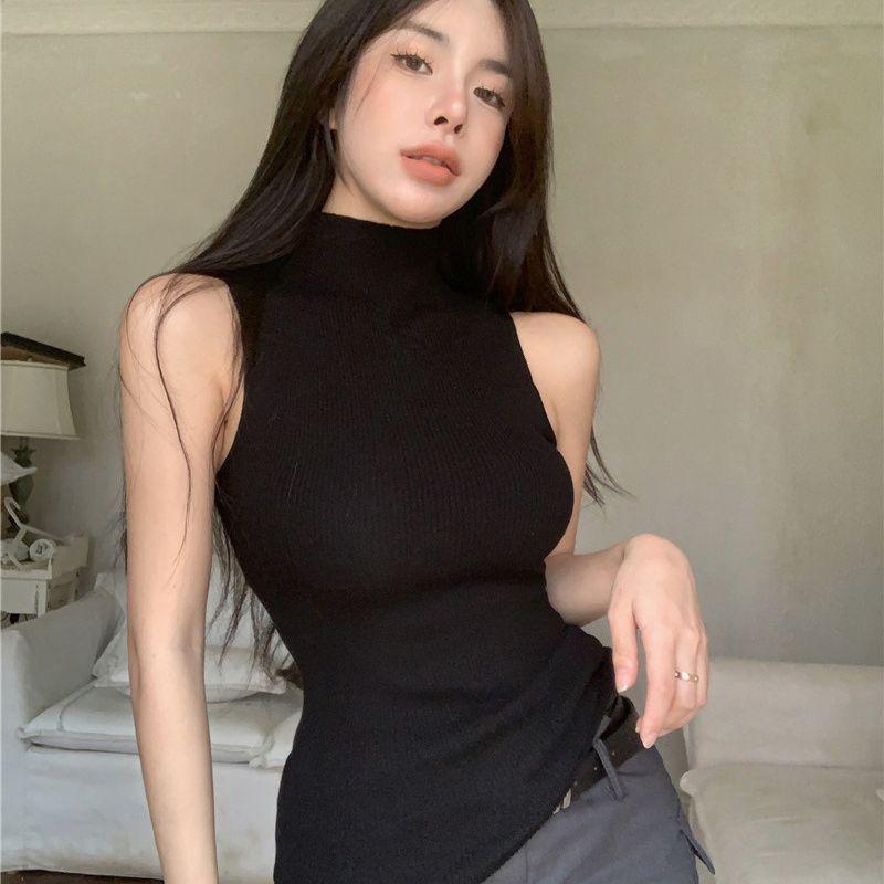 Stylish Women's Summer Turtleneck Camisole - Knitted Sleeveless Top