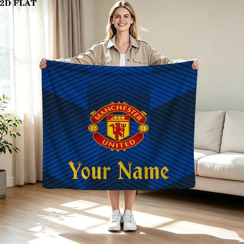 1PC Manchester United F Custom Name Patterned Flannel Blanket Suitable For All Seasons for Home Decor Warmth and Comfort Gifts Holiday Present