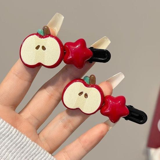 4Pcs Girl Hairpin Red Fruit Slice Decor Hair Clips Smooth Surface Rounded Edges Lightweight Hair Pins Hair Accessories
