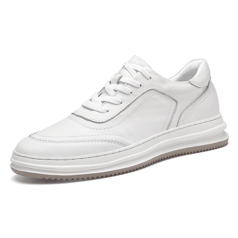 Men's White Sports Casual Shoes: Spring/Autumn Style, Thick Sole, Youthful, Versatile, Fashionable, Comfortable Board Shoes.
