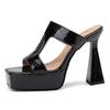 Talons Hauts Noirs Pantoufles pour Femmes Mules d'Été Chaussures Sandales à Plateforme pour Dames Sexy Noir Argent Chaussures Chaussures Grande Taille 45