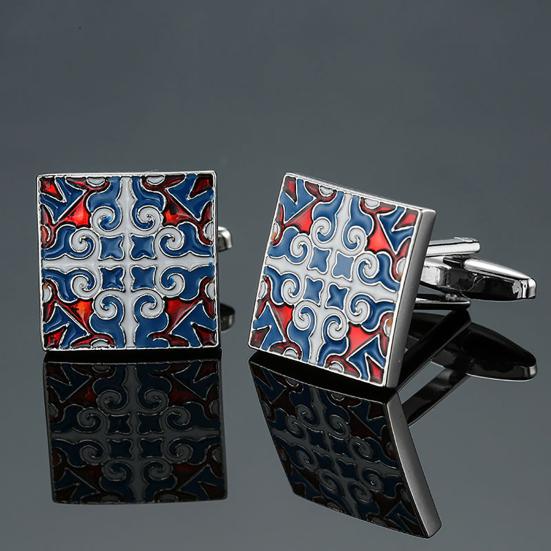1 Pair Enamel Polishing Retro Pattern Men Cufflinks Electroplating Wear-resistant Shirt Cuff Buttons Clothing Accessories
