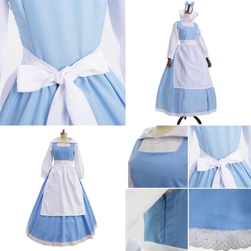 Elegant Beauty And The Beast Belle Blue Maid Dress With Exquisite Workmanship For Halloween