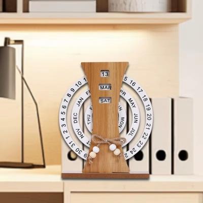 Aesthetic Wooden Perpetual Calendar Moon Rotatable Desk Ornament  Gifts