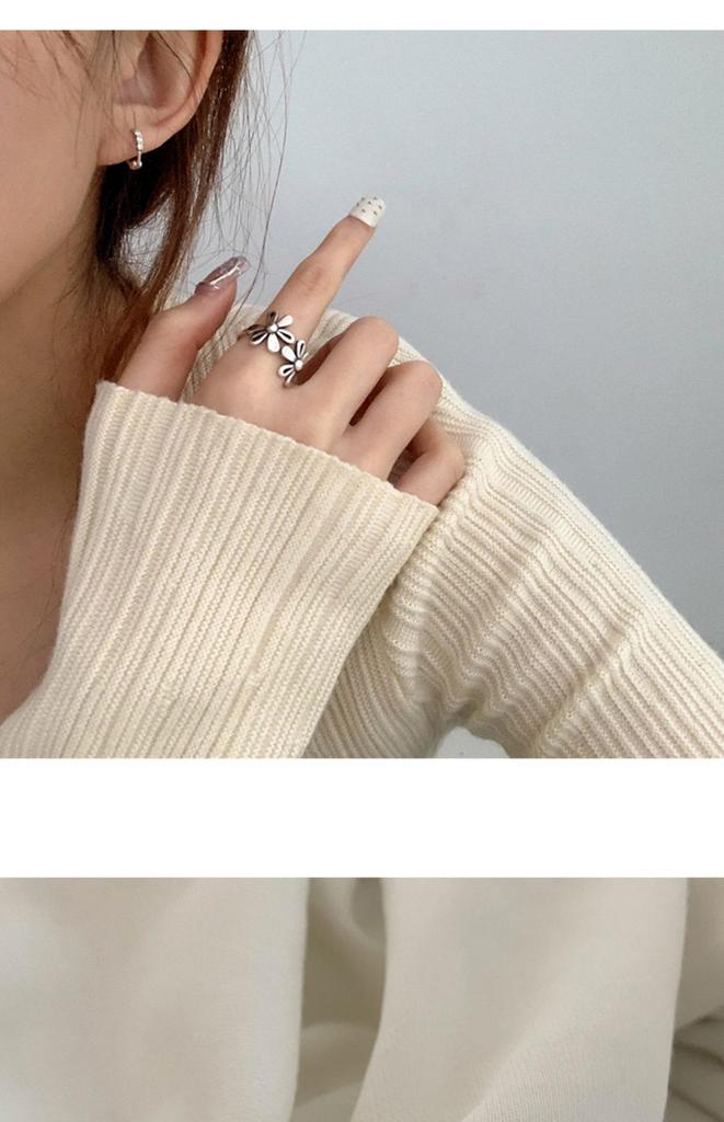 S925 Sterling Silver Adjustable Flower Ring - Retro Fashion Niche Design for Women