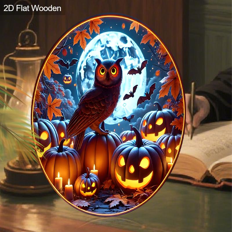2pcs Russian Wooden Halloween Sign with Owls Pattern - Unique Decorative Plaque & Sign - Ideal for Wall, Front Door Decor