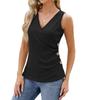 Women's Summer Button-up Fashion Sleeveless T-shirt V-neck Pleated Vest Top