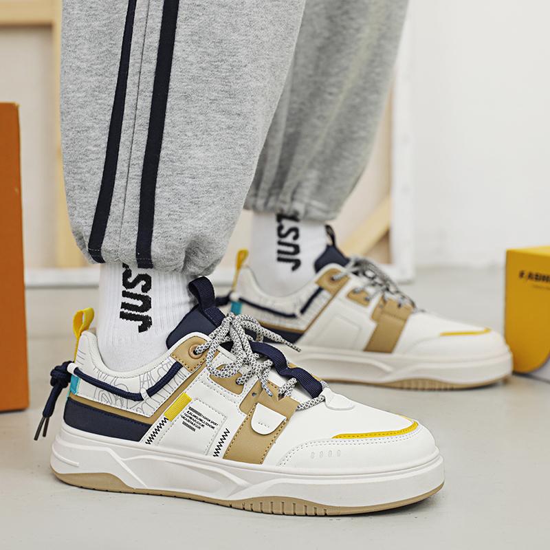 Fashion Men's Leather Sneakers Casual Shoes For Men Low-top Mixed Color Simple New Young Fashion Waterproof Hard-wearing Designed Shoe
