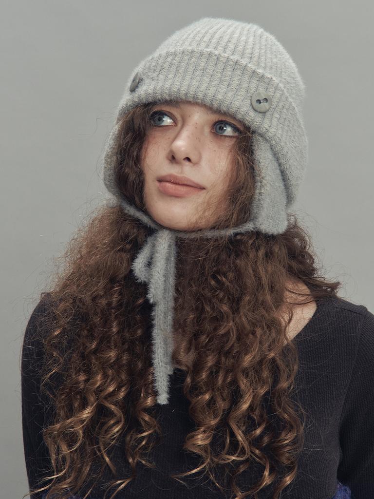 SETSETSET Two-Way Earflap Beanie Two-Tone Mix Melange Gray