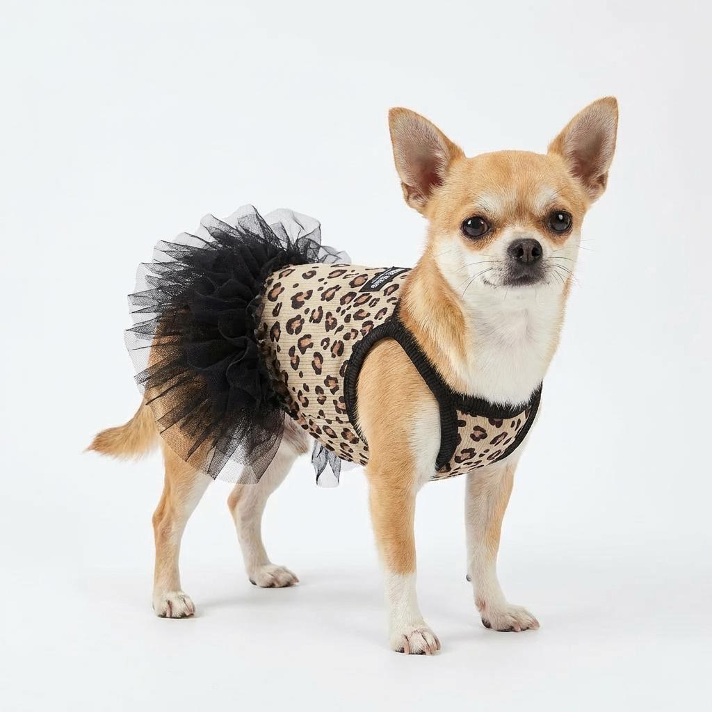 Fashion Leopard Dog Dress with Tulle Skirt Cute Pet Princess Outfit for Small Breeds Party Photoshoot Daily Wear